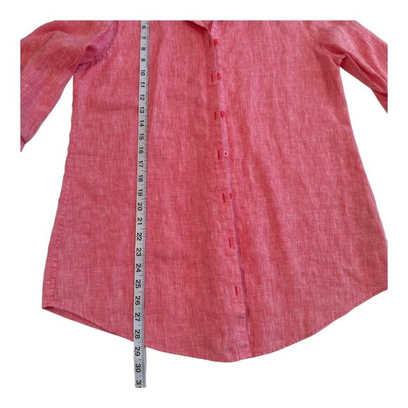 Chicos Womens Red 100% Linen No Iron Button Up Tunic Top Size 0 US S 3/4 Sleeve - Picture 6 of 15